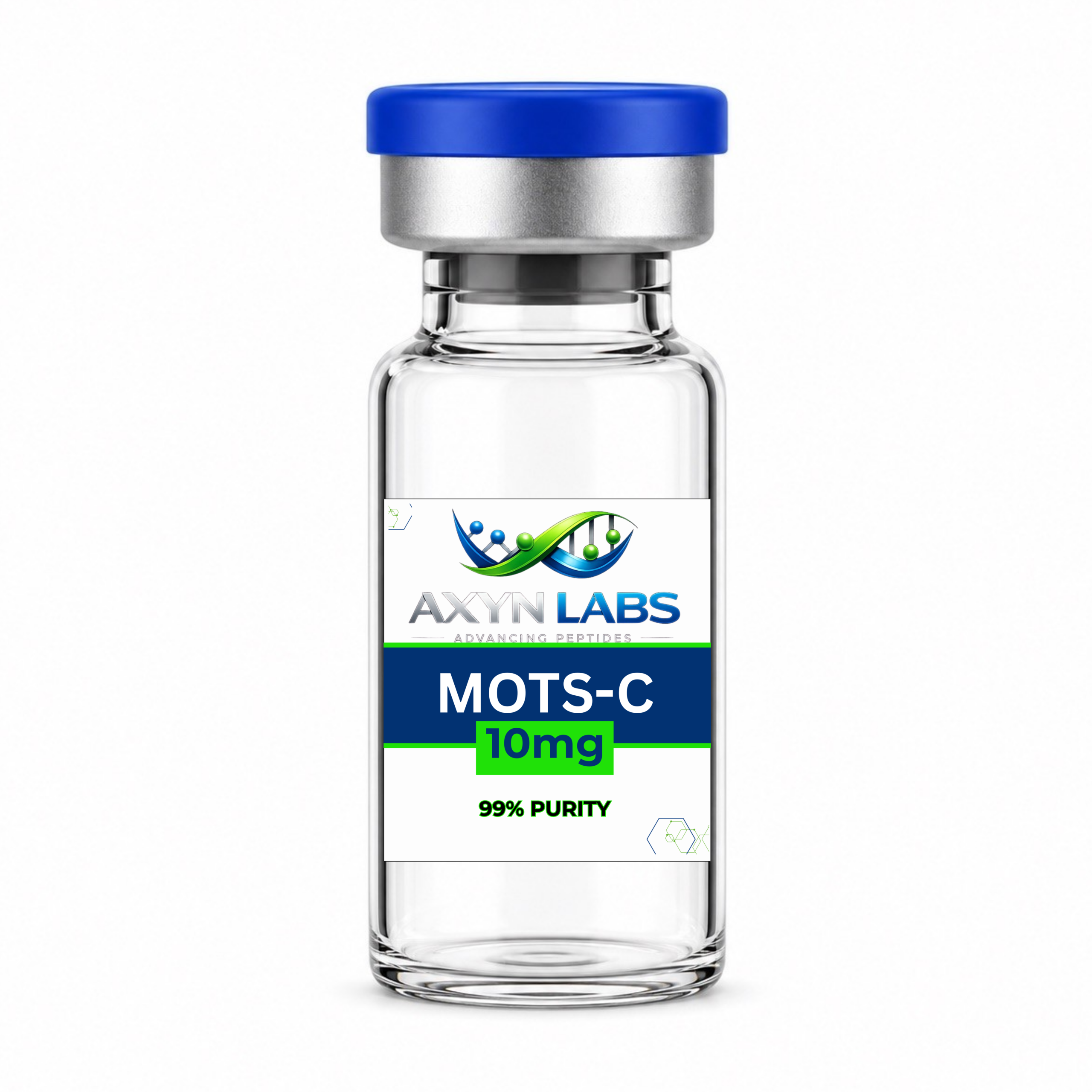 Vial de MOTS-c 10mg de Axyn Labs para investigación peptídica
