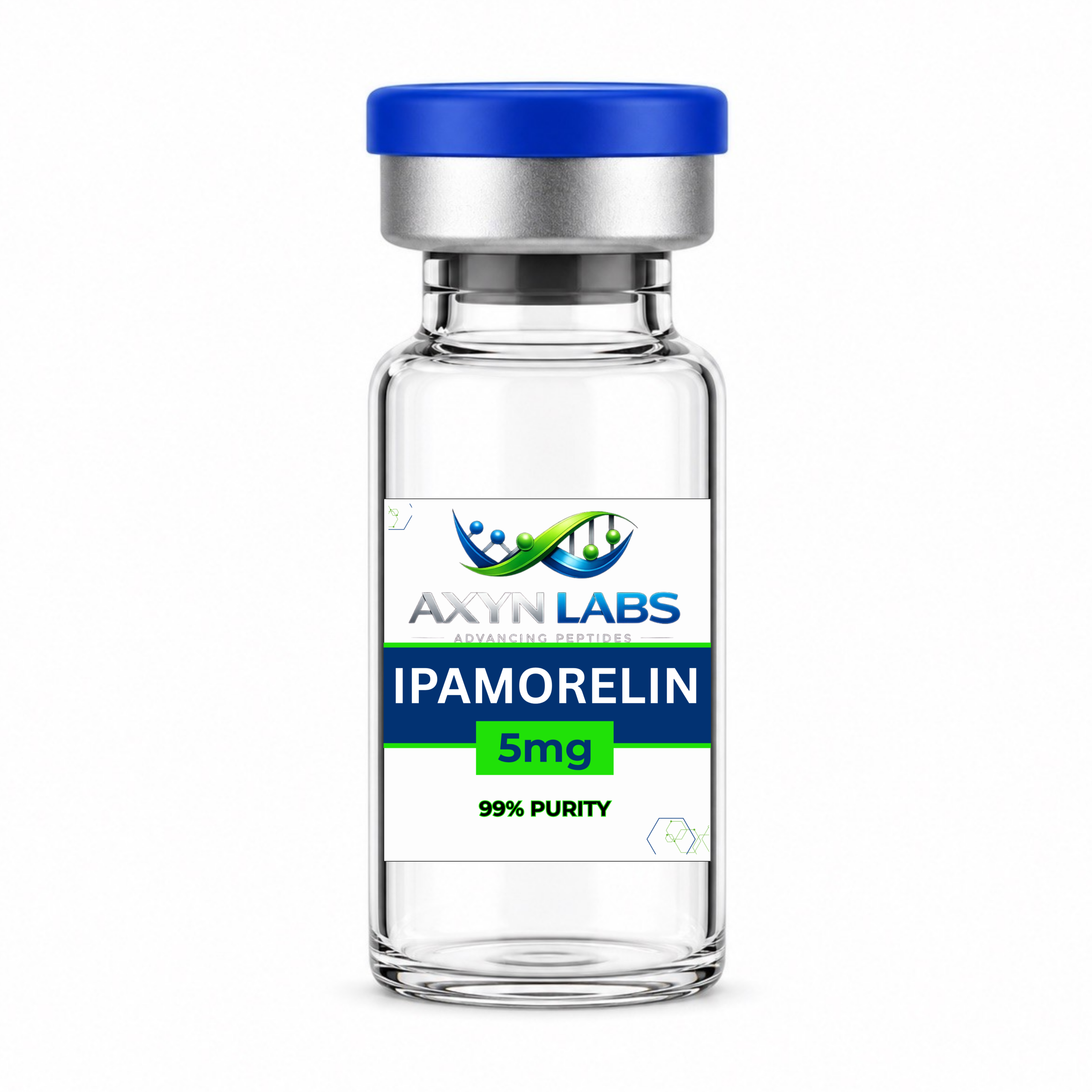 Vial de Ipamorelina 5mg de Axyn Labs para investigación peptídica