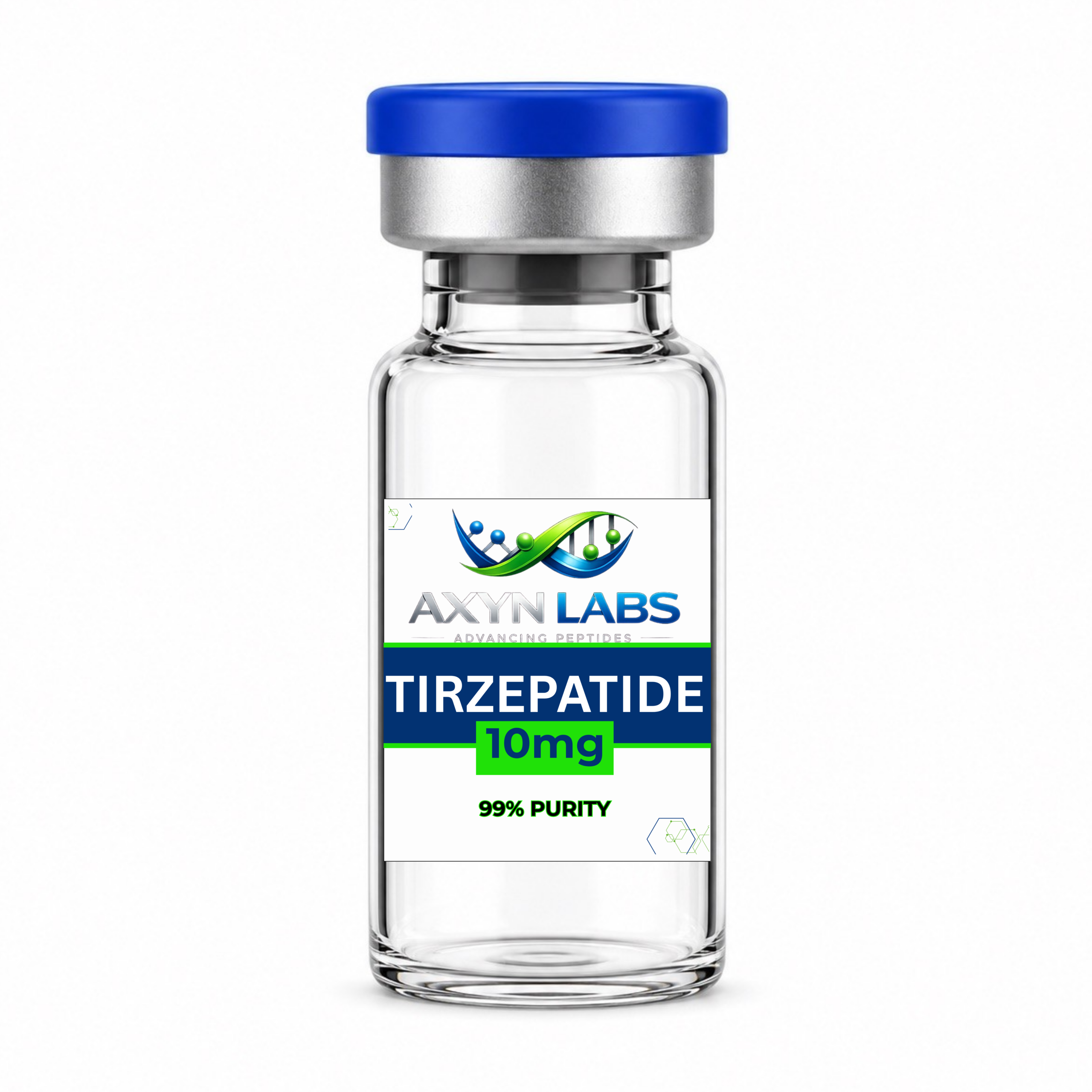 Vial de Tirzepatida 10mg de Axyn Labs para investigación peptídica